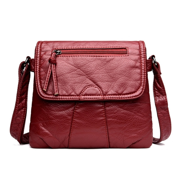 Women Messenger Bags Soft Washed PU Leather Bag Fashion Female Purses and Handbag 25cmX3cmX22cm(Red)