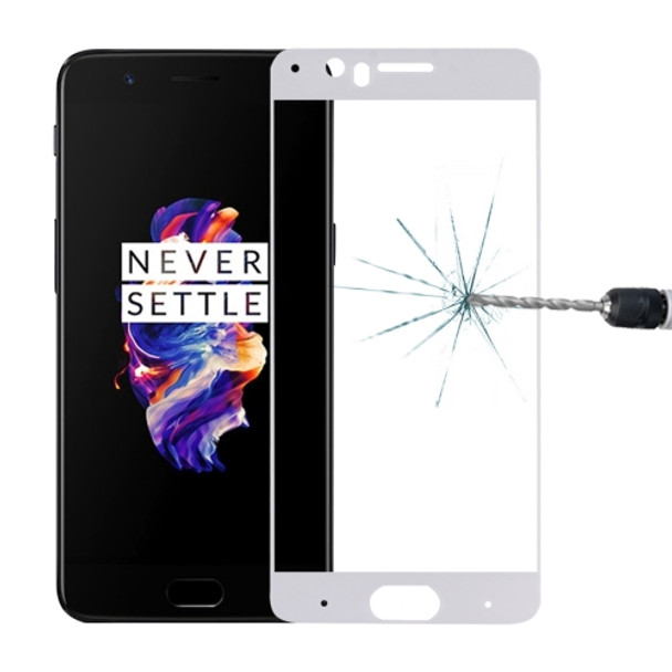 For OnePlus 5 0.26mm 9H Surface Hardness 2.5D Explosion-proof Silk-screen Tempered Glass Full Screen Film(White)