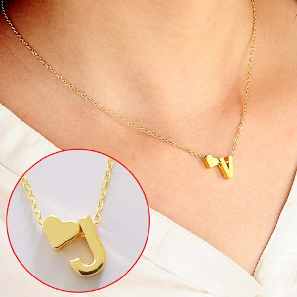 Fashion Tiny Dainty Heart Initial Necklace Personalized Letter Necklace, Letter J(Gold)