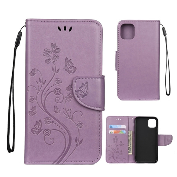 For iPhone 11 Butterfly Flower Pattern Horizontal Flip Leather Case with Holder & Card Slots & Wallet(Light Purple)