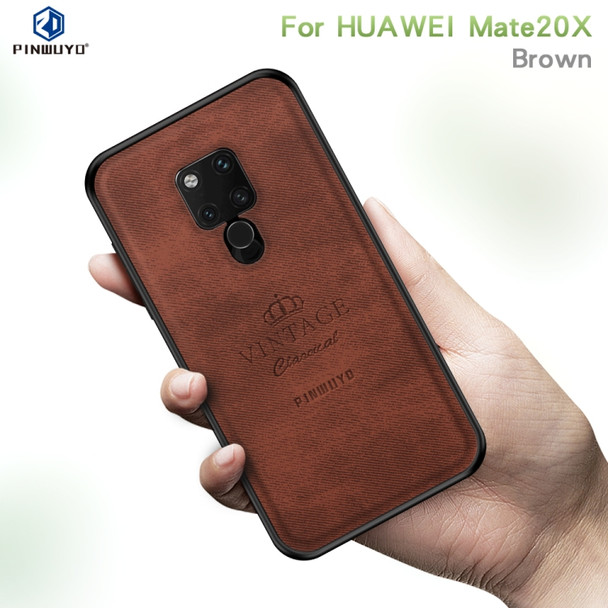 PINWUYO Anti-wrestling Waterproof Full Coverage PC Case for Huawei Mate 20 X(Brown)