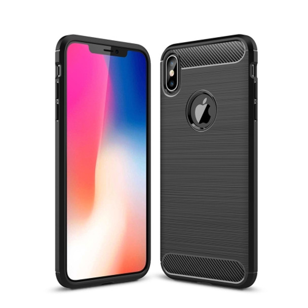 Brushed Texture Carbon Fiber Shockproof TPU Protective Back Case for  iPhone XS Max(Black)