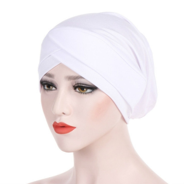 Modal Stretch Cloth Forehead Cross Headscarf Cap Chemotherapy Cap(White)