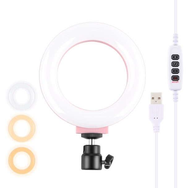 PULUZ 4.7 inch 12cm USB 3 Modes Dimmable LED Ring Vlogging Photography Video Lights  with Cold Shoe Tripod Ball Head(Pink)