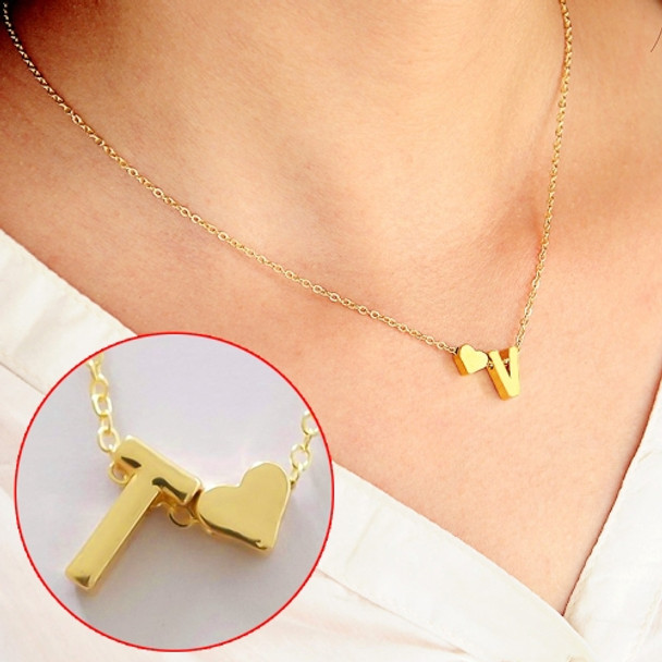 Fashion Tiny Dainty Heart Initial Necklace Personalized Letter Necklace, Letter T(Gold)