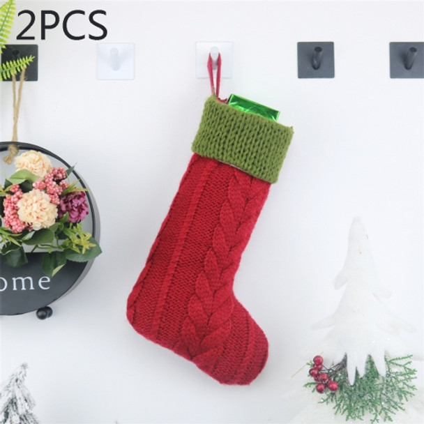 2 PCS CX20221 Christmas Wool Knitting Sock Gift Bag Christmas Tree Pendant Decoration(Red)