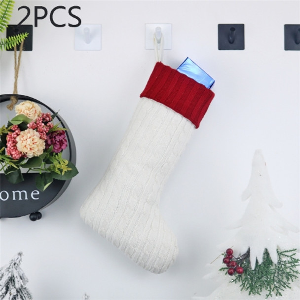 2 PCS CX20221 Christmas Wool Knitting Sock Gift Bag Christmas Tree Pendant Decoration(White)