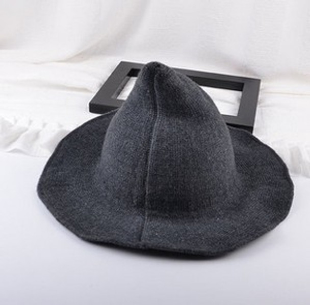 Wool Cap Knitting Fisherman Hat Women Female Witch Hat Pointed Gap(Dark Grey)