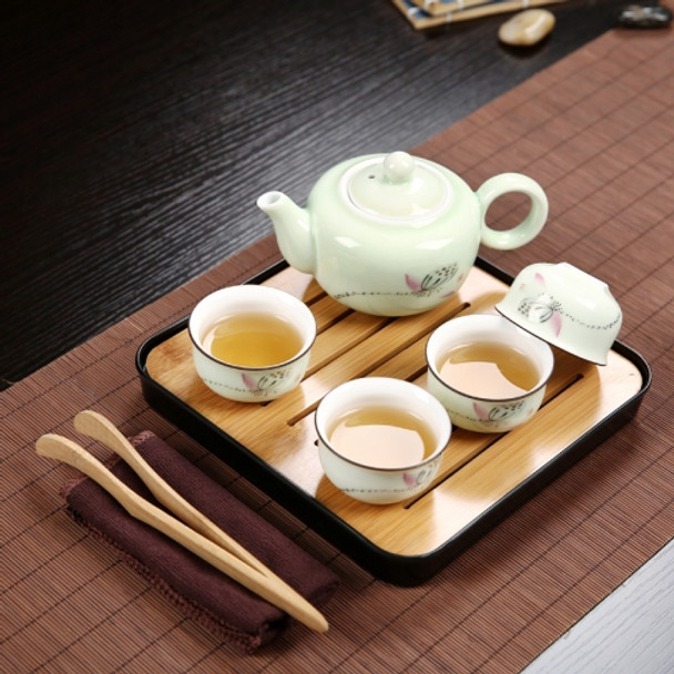 Outdoor Travel Mini Portable Ceramics Teaware Set Without Travel Box, Pattern:Lotus Rhyme