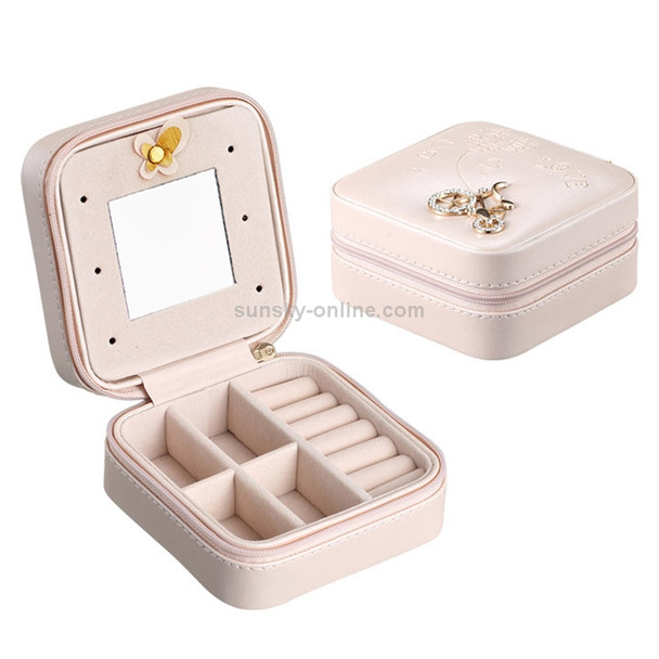 Macaron Small Jewelry Box Rings and Earrings Mirrored Travel Storage Case(Light Pink)