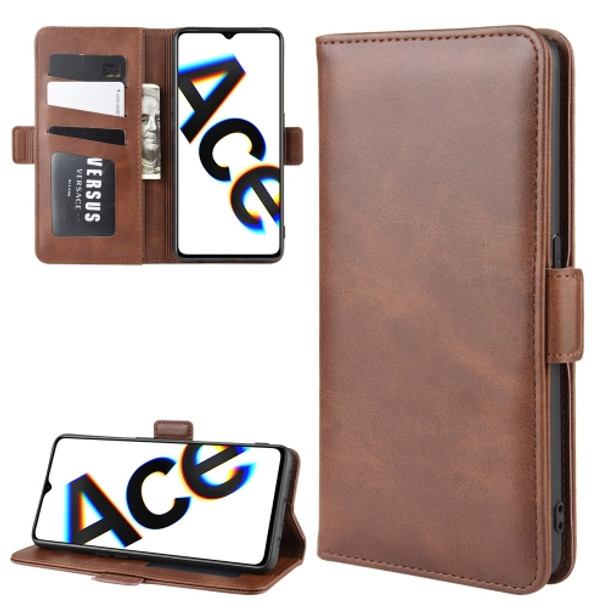 For OPPO Reno Ace/OPPO Realme X2 Pro Double Buckle Crazy Horse Business Mobile Phone Holster with Card Wallet Bracket Function(Brown)