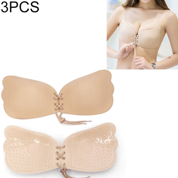 3 PCS Pull Rope Wing Invisible Underwear Without Steel Ring Pull Rope Silicone Invisible Nubra, Cup Size:D(Skin Color)