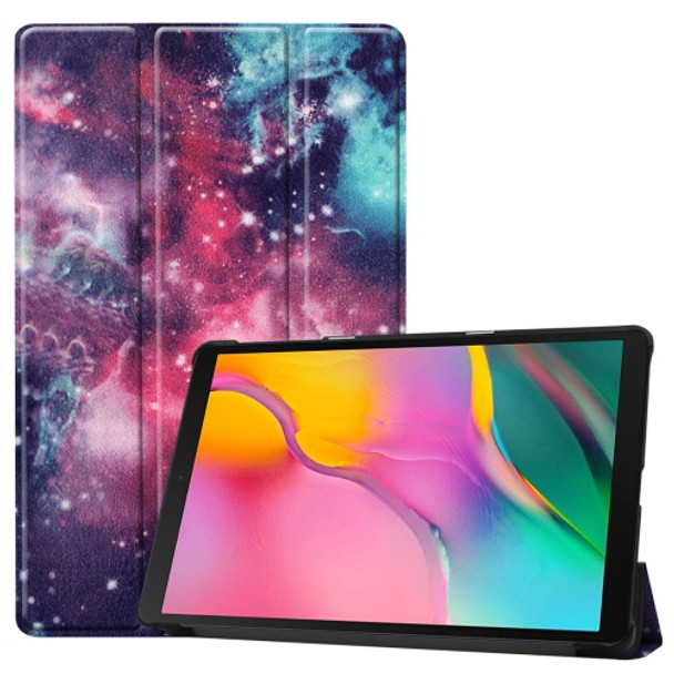 Custer Texture Galaxy Pattern Colored Drawing Horizontal Flip Leather Case for Galaxy Tab A 10.1 2019, with Three-folding Holder & Sleep / Wake-up Function