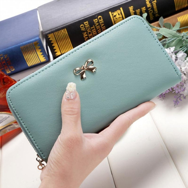 Women Long Wallet Zipper Phone Bag Korean Bow Multi-card Purse(Light Green)