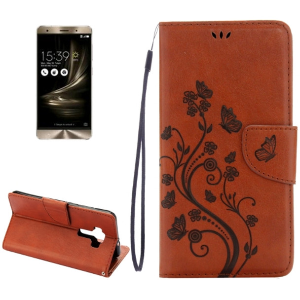 For Asus ZenFone 3 / ZE552KL Pressed Flowers Pattern Leather Case with Holder & Card Slots & Wallet(Brown)