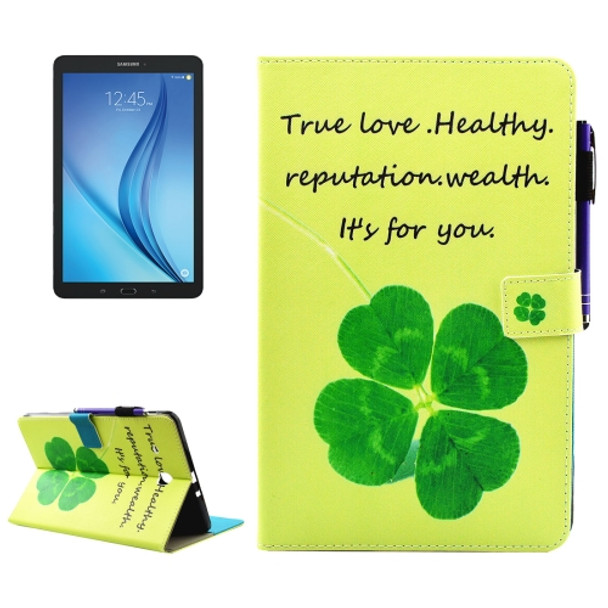 For Galaxy Tab E 9.6 / T560 Lucky Clove Pattern Horizontal Flip Leather Case with Holder & Wallet & Card Slots & Sleep / Wake-up Function & Pen Slot