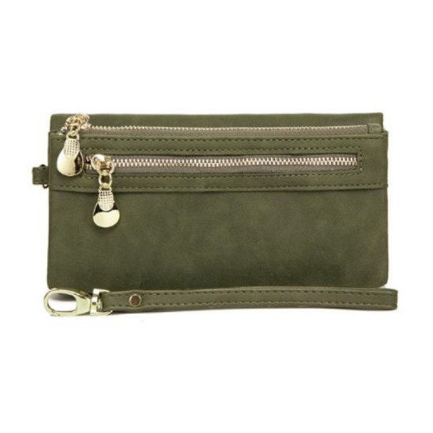 Women Long Wallet Female High Capacity Double Zippers Clutch Purse(Dark Green)