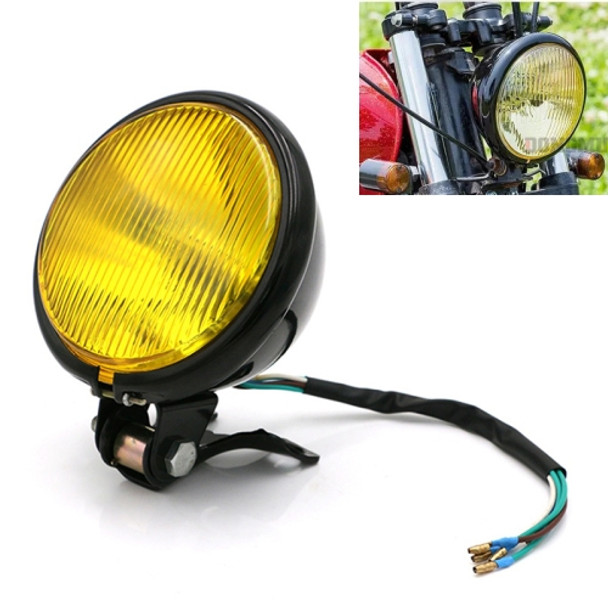 Motorcycle Black Shell Glass Retro Lamp LED Headlight Modification Accessories (Yellow)