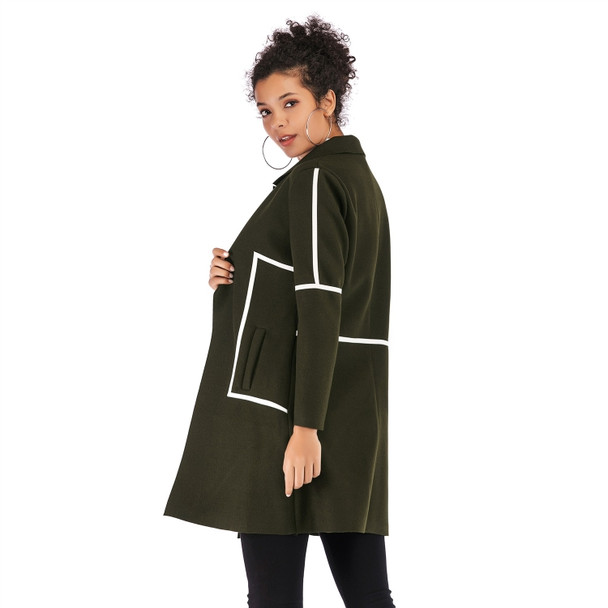 Contrast Thickened Woolen Coat Lapel for Women (Color:Army Green Size:L)