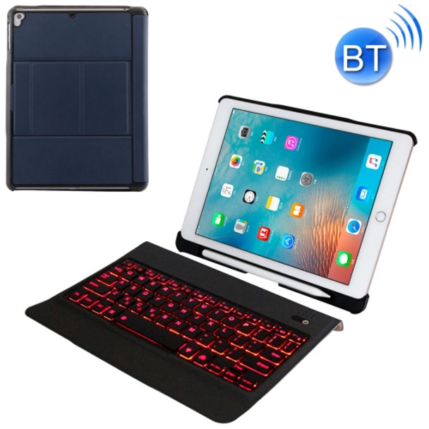 T-201D Detachable Bluetooth 3.0 Ultra-thin Keyboard +  Lambskin Texture Leather Case for iPad Air / Air 2 / iPad Pro 9.7 inch, Support Multi-angle Adjustment / Backlight (Blue)