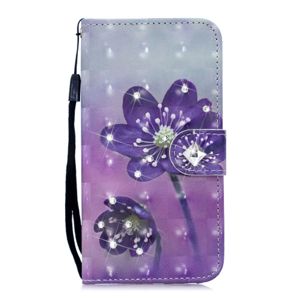 3D Diamond Encrusted Painting Pattern Coloured Drawing Horizontal Flip PU Leather Case with Holder & Card Slots & Wallet For Huawei P30(Purple Flower)