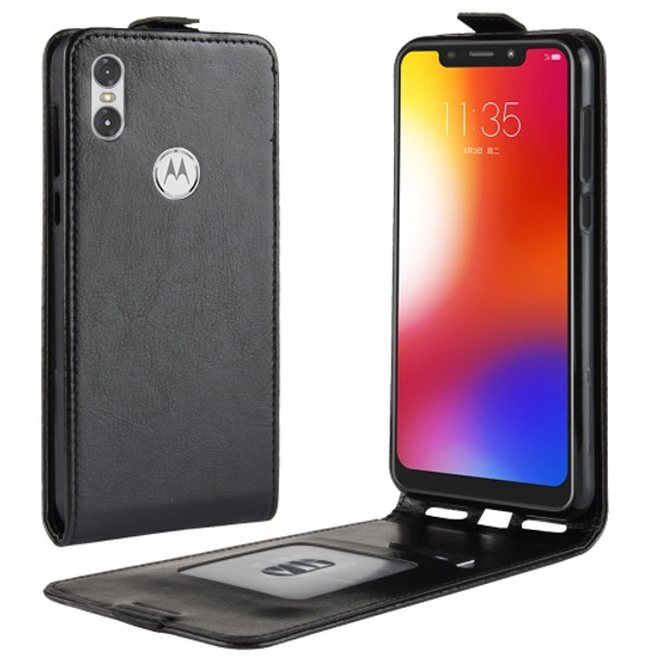 R64 Texture Single Fold Vertical Flip Leather Case for Motorola One (P30 Play), with Card Slots & Wallet(Black)