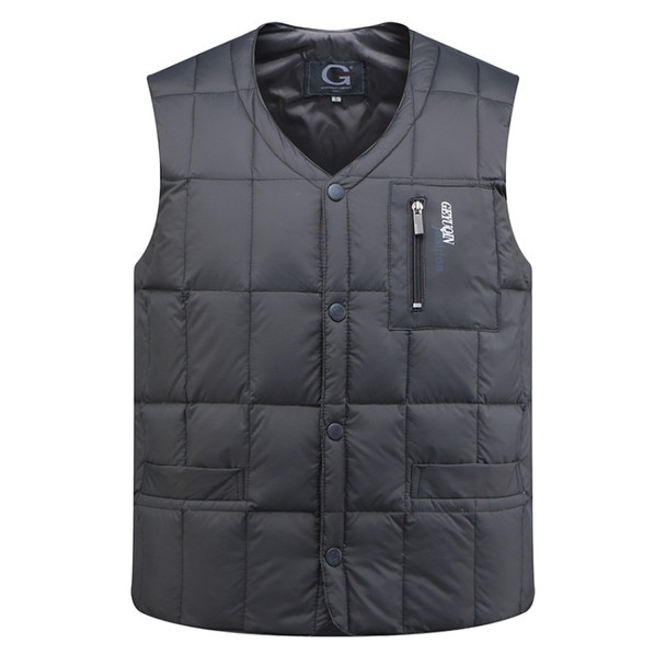 White Duck Down Jacket Vest Men Middle-aged Autumn Winter Warm Sleeveless Coat, Size:XXL(Grey)
