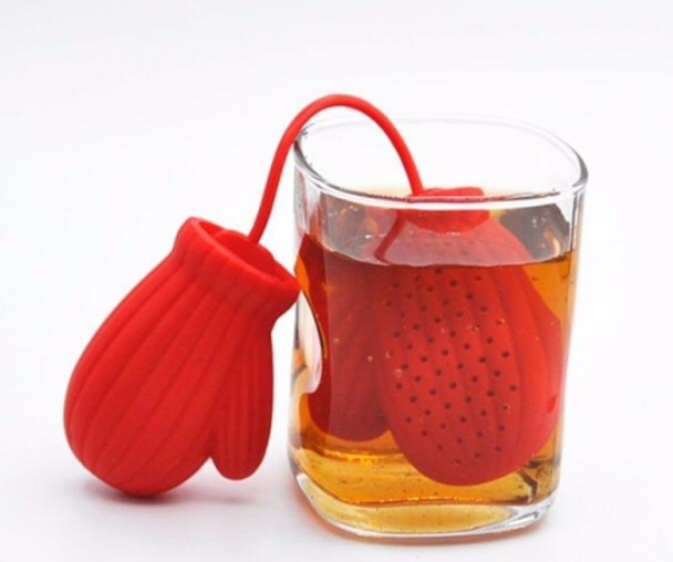 2 PCS Christmas Gloves Tea Strainer Infusers Makers Silicon Loose Leaf Coffee Bag(red)