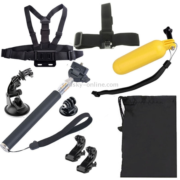 YKD-138 9 in 1 Chest Belt + Head Strap + Floating Bobber Monopod + Suction Cup Mount + Handheld Selfie Monopod  + Carry Bag Set for GoPro NEW HERO / HERO7 /6 /5 /5 Session /4 Session /4 /3+ /3 /2 /1, Xiaoyi and Other Action Cameras