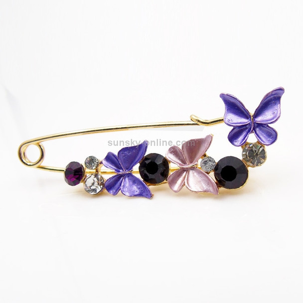 Vintage Female Pins and Brooches Collar Lapel Pins Badge Flower Rhinestone Brooch Jewelry(butterfly purple)