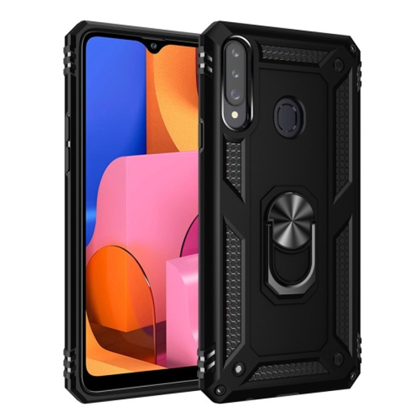 For Galaxy A20s Armor Shockproof TPU + PC Protective Case with 360 Degree Rotation Holder(Black)