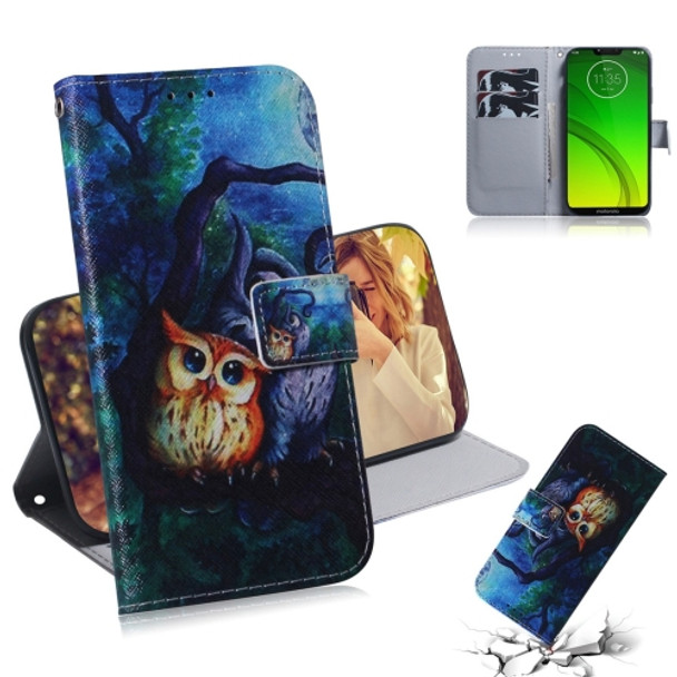 Oil Painting Owl Pattern Coloured Drawing Horizontal Flip Leather Case for Motorola Moto G7 Power, with Holder & Card Slots & Wallet