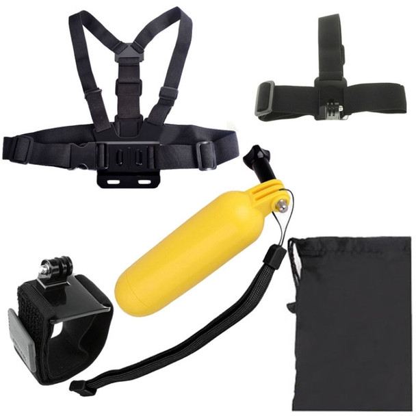YKD-120 5 in 1 Chest Belt + Wrist Belt + Head Strap + Floating Bobber Monopod + Portable Box + Carry Bag Set for GoPro NEW HERO / HERO7 /6 /5 /5 Session /4 Session /4 /3+ /3 /2 /1, Xiaoyi and Other Action Cameras