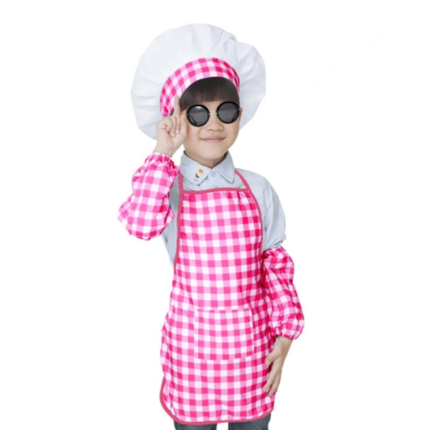 Children Baking Apron Chef Clothes Cap Set, Size:One Size(Rose Red)