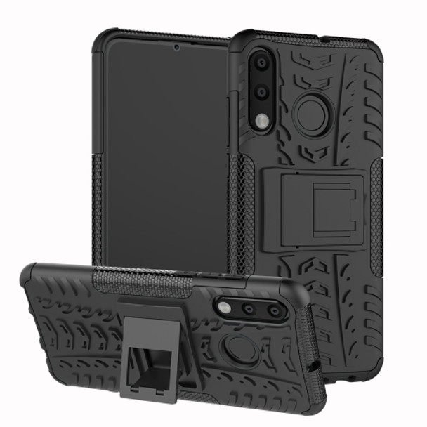 Tire Texture TPU+PC Shockproof Phone Case for Huawei P30 Lite / Nova 4e, with Holder (Black)