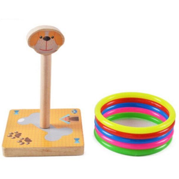 Kindergarten Children Wooden Dog Animal Throwing Ring Toss Games Activities Toys, Size: 9*9*14.7cm