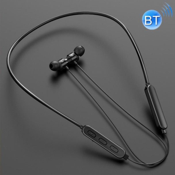 Bluetooth 5.0 Neck-mounted Wire-controlled Bluetooth Sports Earphone with Magnetic Adsorption Function(Black)