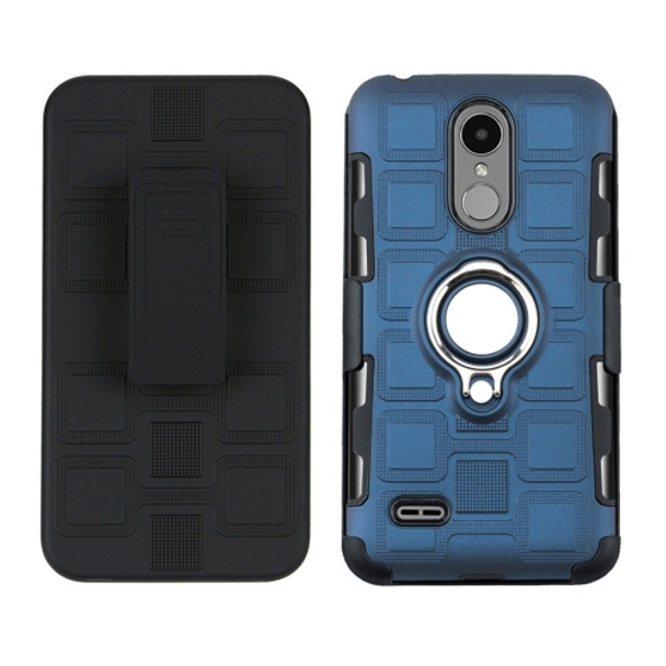 For LG K8 (2017) EU Version 3 In 1 Cube PC + TPU Protective Case with 360 Degrees Rotate Silver Ring Holder(Navy Blue)