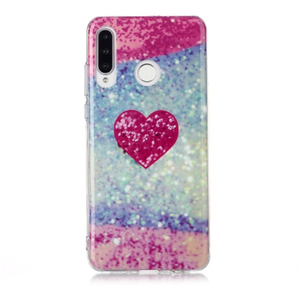 For Huawei P30 Lite Coloured Drawing Pattern IMD Workmanship Soft TPU Protective Case(Red Heart)