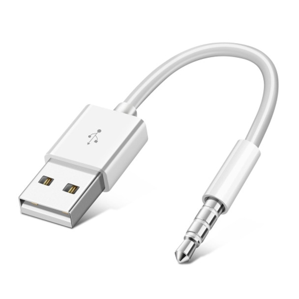Short 3.5mm Jack Plug to USB Charge Cable for iPod Shuffle, Length: 10cm(White)