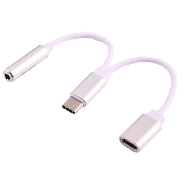USB-C / Type-C Male to 3.5mm Female & Type-C Female Audio Adapter, For Galaxy S8 & S8 + / LG G6 / Huawei P10 & P10 Plus / Xiaomi Mi6 & Max 2 and other Smartphones(Silver)