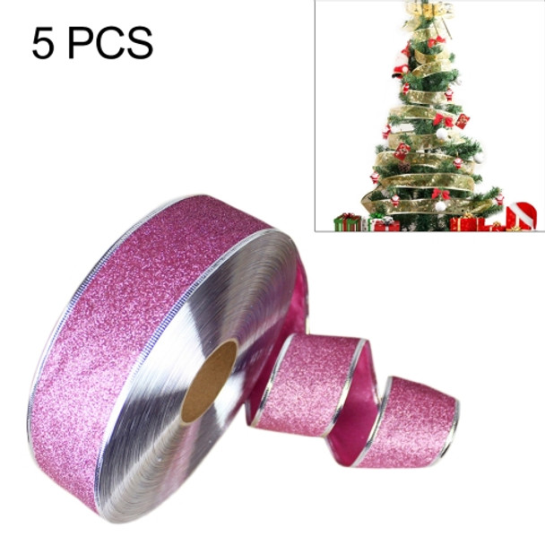 5 PCS 2m Christmas Party Decoration Glitter Powder Christmas Tree Decoration Ribbon(Pink)