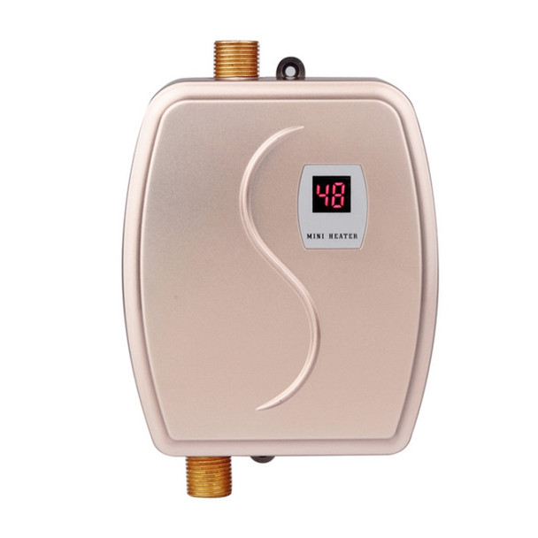 3800W Mini Electric Tankless Instant Hot Water Heater Bathroom Kitchen Washing Water Boiler Household Kitchen Appliance, Plug:220-240V UK Plug(Gold)
