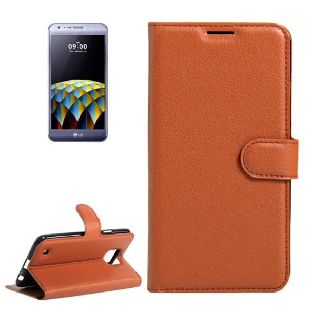 For LG X Cam Litchi Texture Horizontal Flip Leather Case with Holder & Card Slots & Wallet(Brown)