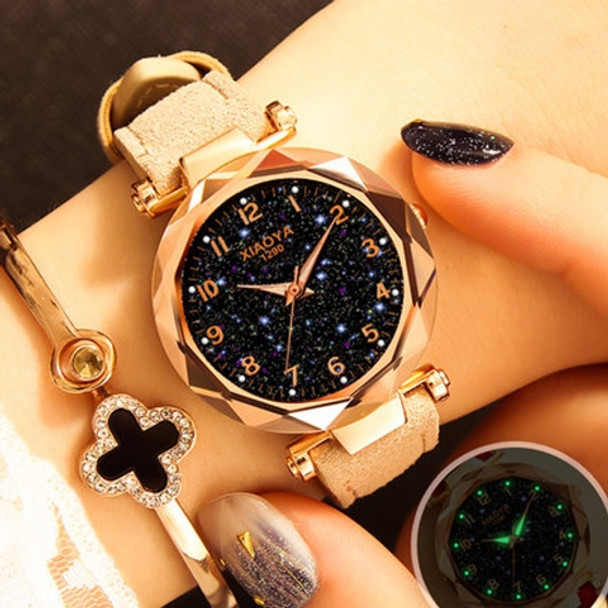 XIAOYA Fashion Women Star Sky Dial PU Leather Belt Quartz Wrist Watches(White)