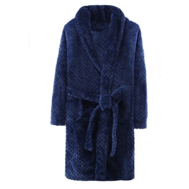 Winter Flannel Bathrobe Parent Child Bathrobes Home Clothes, Height:165cm(Navy)