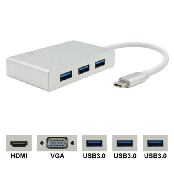 USB C to HDMI VGA USB Hub Adapter 5 in 1 USB 3.1 Converter for Laptop for MacBook, ChromeBook Pixel, Huawei MateBook