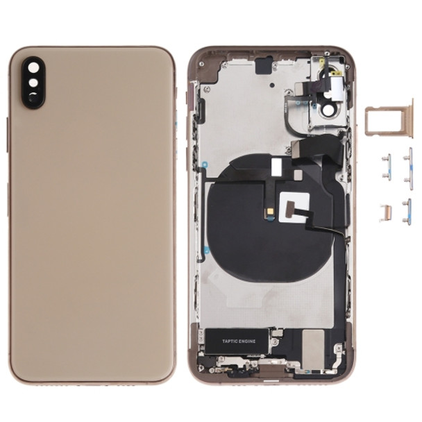 Battery Back Cover Assembly (with Side Keys & Loud Speaker & Motor & Camera Lens & Card Tray & Power Button + Volume Button + Charging Port + Signal Flex Cable & Wireless Charging Module) for iPhone XS(Gold)
