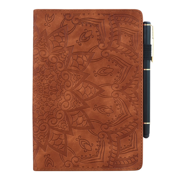 For iPad Pro 9.7 inch Calf Pattern Double Folding Design Embossed Leather Case with Holder & Card Slots & Pen Slot & Elastic Band(Brown)