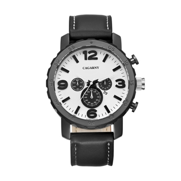 CAGARNY 6845 Fashion Dual Quartz Movement Wrist Watch with Leather Band(Black Band White Window)